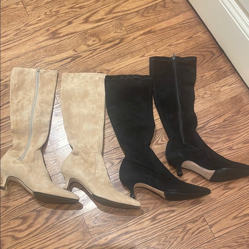 Elegant Women's Knee-High Boots - Black and Cream